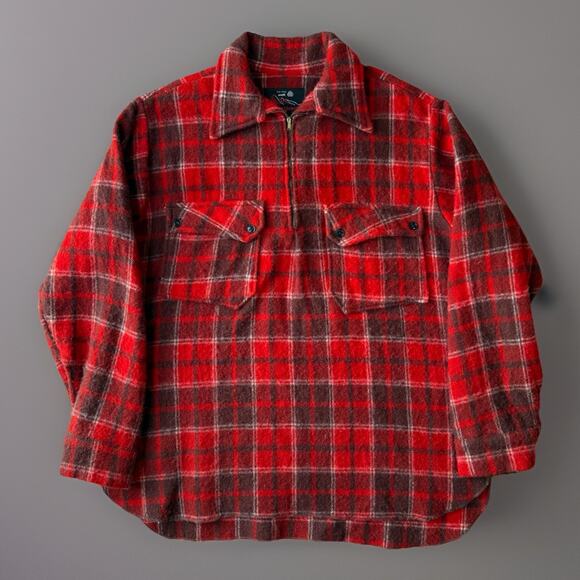 Vintage Mountaineer Shirt OS Red Wool 1/2 Zip Pullover 80s Standfast Outerwear - Picture 1 of 8